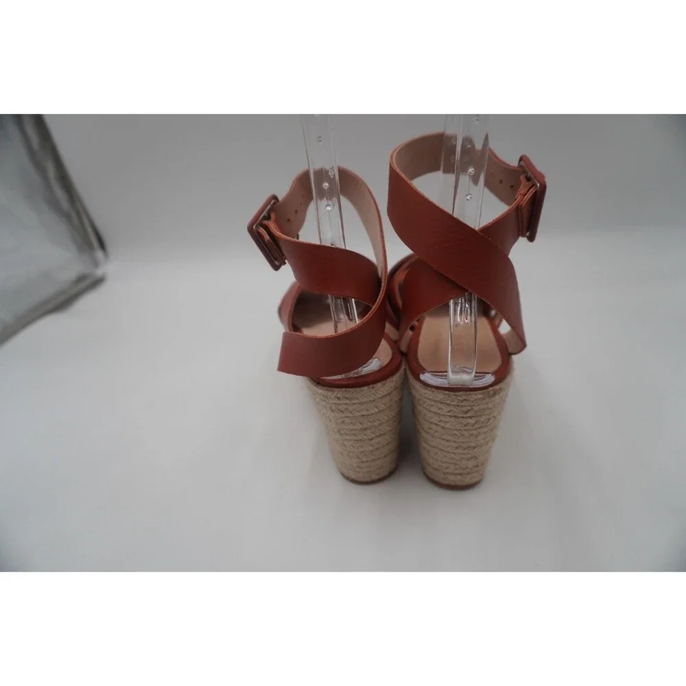 Alohas Lyla Nude Crisscross Ankle Strap Jute Sole Chunky Espadrille Wedge Sz 11